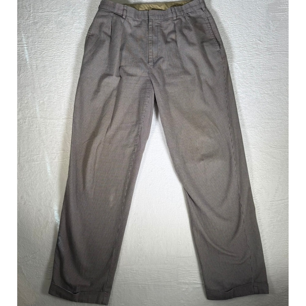Tommy Hilfiger Mens Brown Houndstooth Windowpane Pleated Dress Pants Size 36x34‎